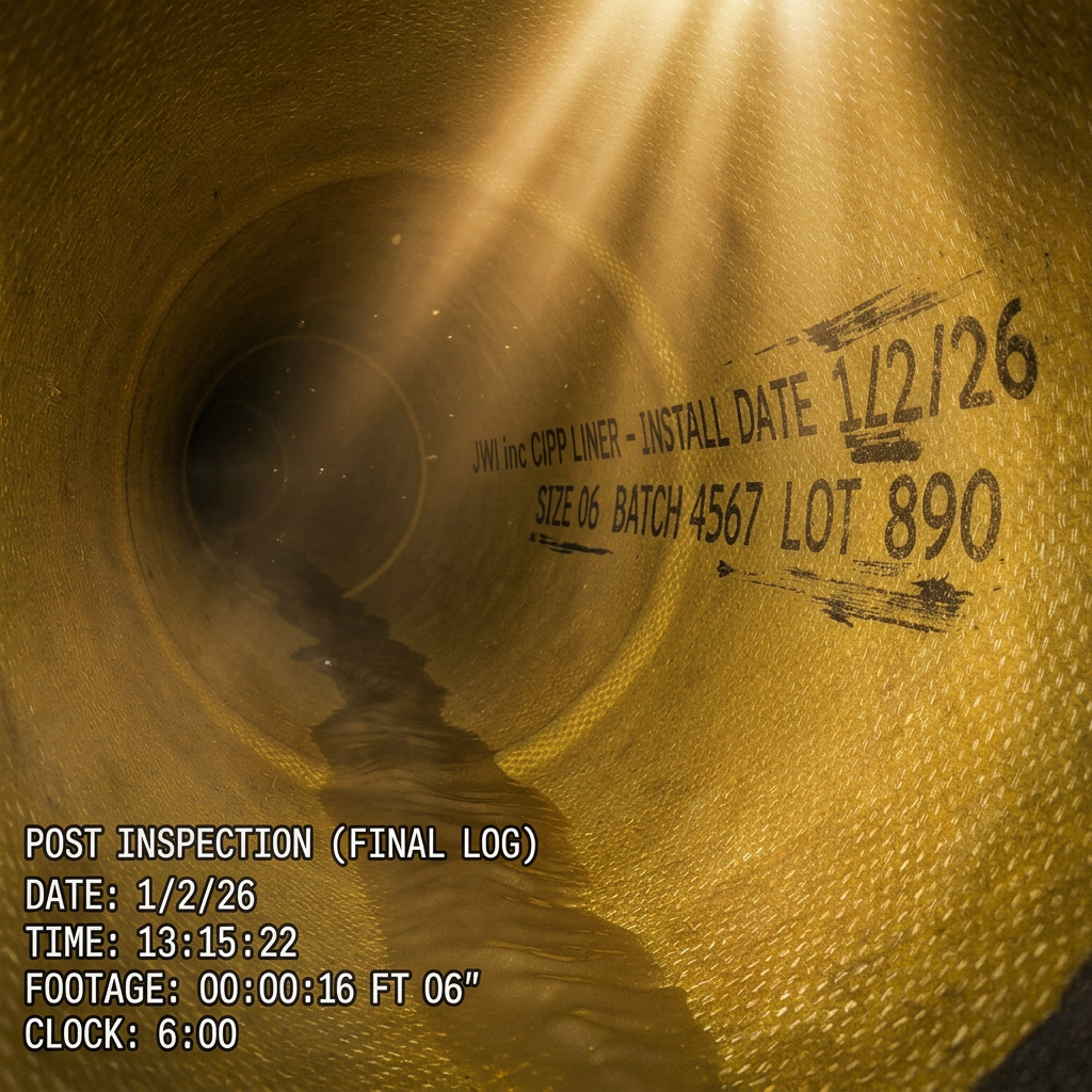 Rehabilitated sewer pipe interior after cured-in-place liner installation